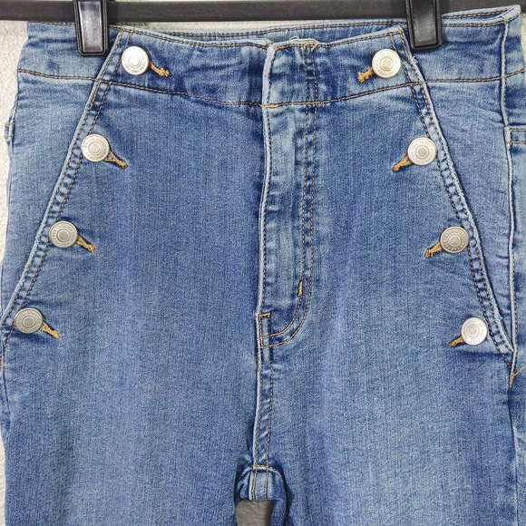 Free People Women’s Jeans 24 Coastal Retro Denim High Rise Sailor Button Front - Picture 3 of 13